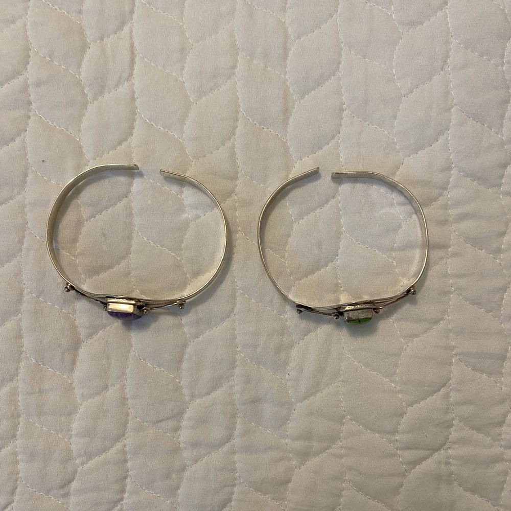 Green and purple metal bracelets